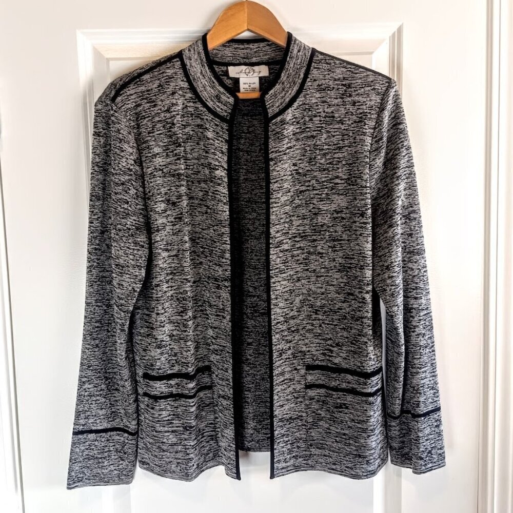Ming Wang Grey Heathered Knit Cardigan Sweater